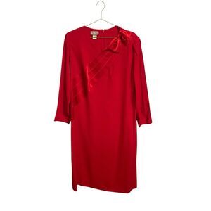 Vintage Amy Adams USA Union Made Red Long Sleeve Shoulder Bow Holiday Dress